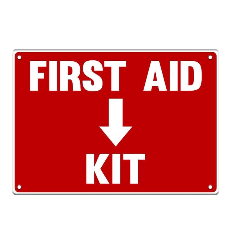 First Aid Sign, Durable Plastic Safety Sign, 7 x 10 Inch, Red on White, for Indoor/Outdoor Use