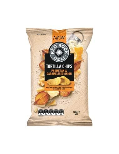 Red Rock Deli Parmesan & Caramelised Onion Tortilla Chips 165gm x 15