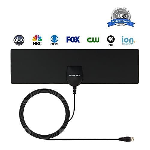 HDTV Antenna, MIESCHER Indoor Digital TV Antenna (1080P / VHF / UHF / 35 Miles Range) and 10ft Coaxial Cable, Free Local Channels for Life for HDTV / TV - Black