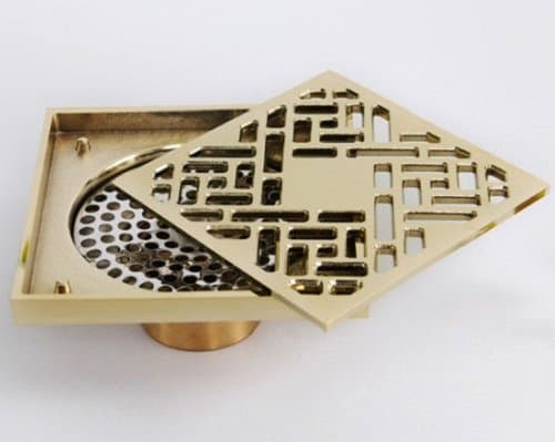 Drain Stopper Floor Drain Bathroom Polished Shower Drain Square Kitchen Drain Brass Finish 100 X 100mm 1pcs