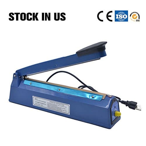 12" 300mm Impulse Manual Hand Sealer Heat Sealing Machine Poly Tubing Plastic Bag w/ Spare Teflon & Sealing Elements