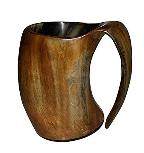 Instook Unique Handmade Horn Mug for hot & Cold Drinks Viking Horn Mug - 100% Authentic with Natural Shine Finish Beer Mug