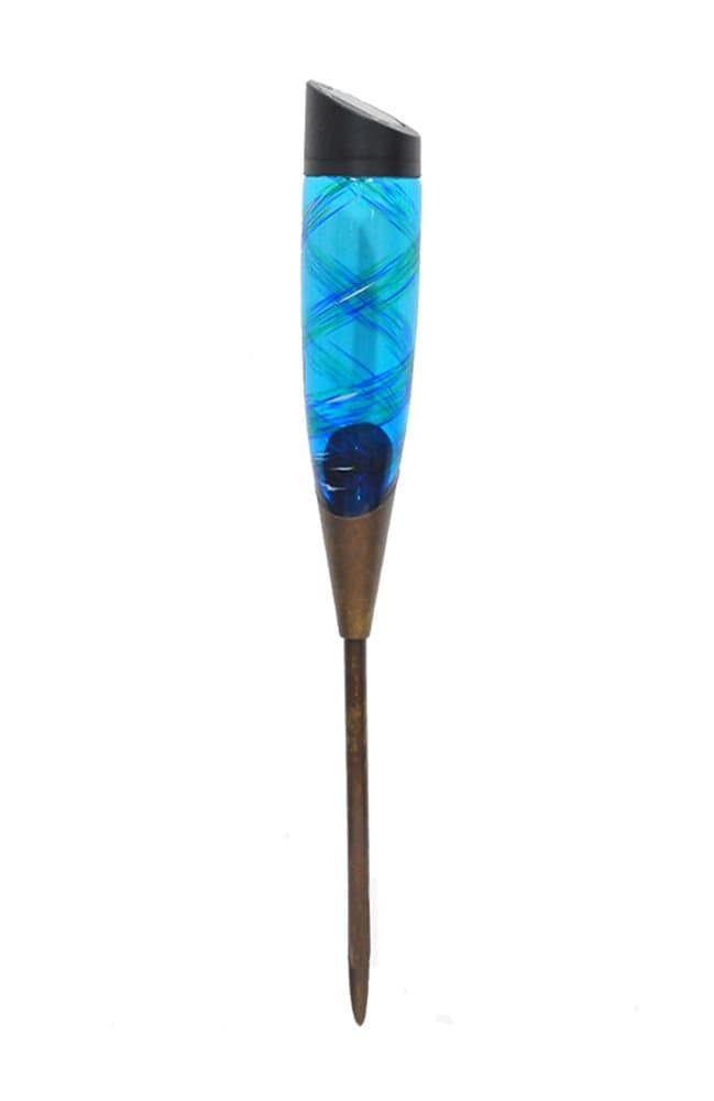28 Inch Hand-blown Glass Solar Power Torchlight Garden Stake Light Decoration, Blue