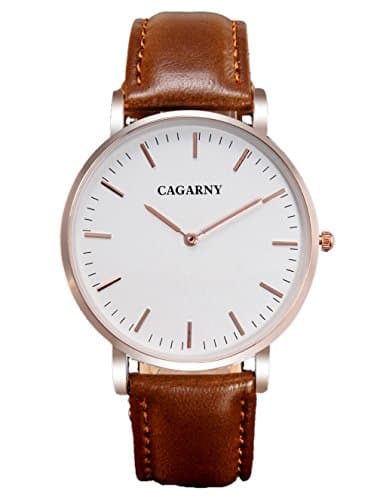 CAGARNY Good Quality Leather Quartz for mMen and Women Gold Case Watch