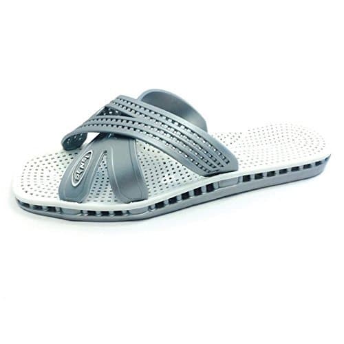 'Mexico' Slide Sandal with Criss-Cross, Mesh Straps in Silver-White (No Bubbles)