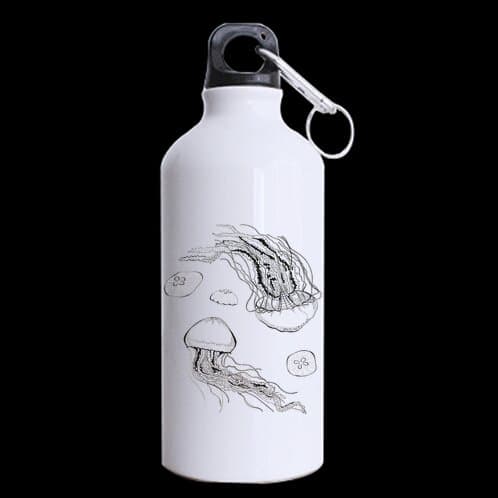 Designs Jellyfish Octopus Deep Sea Ocean Fish Sports Bottle 13.5 OZ - BPA Free£¬ one-sided Aluminum Material Water Bottle, White