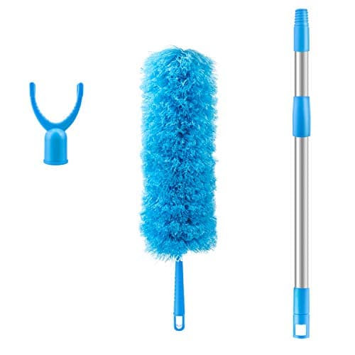 CNDREAM Telescopic dust Collector - Blue Feather Duster with Telescopic Rod, Professional Cleaning Ceiling Fan, Cathedral, Ceiling, Spider Web, TV and Furniture, Microfiber dust Collector