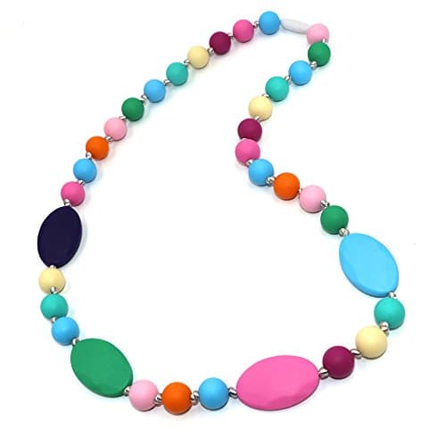 Maberry Baby Silicone Chew Necklace, Rainbow Nursing Chewable Beads Teether for Mom to Wear, Also Autism Sensory Chew Toys - BPA Free