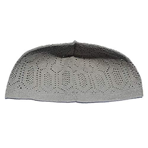 Mens TAQIYAH Skull Cap-Kufi HAT Breathable and Light Weight Prayer TOPI (Light Grey)