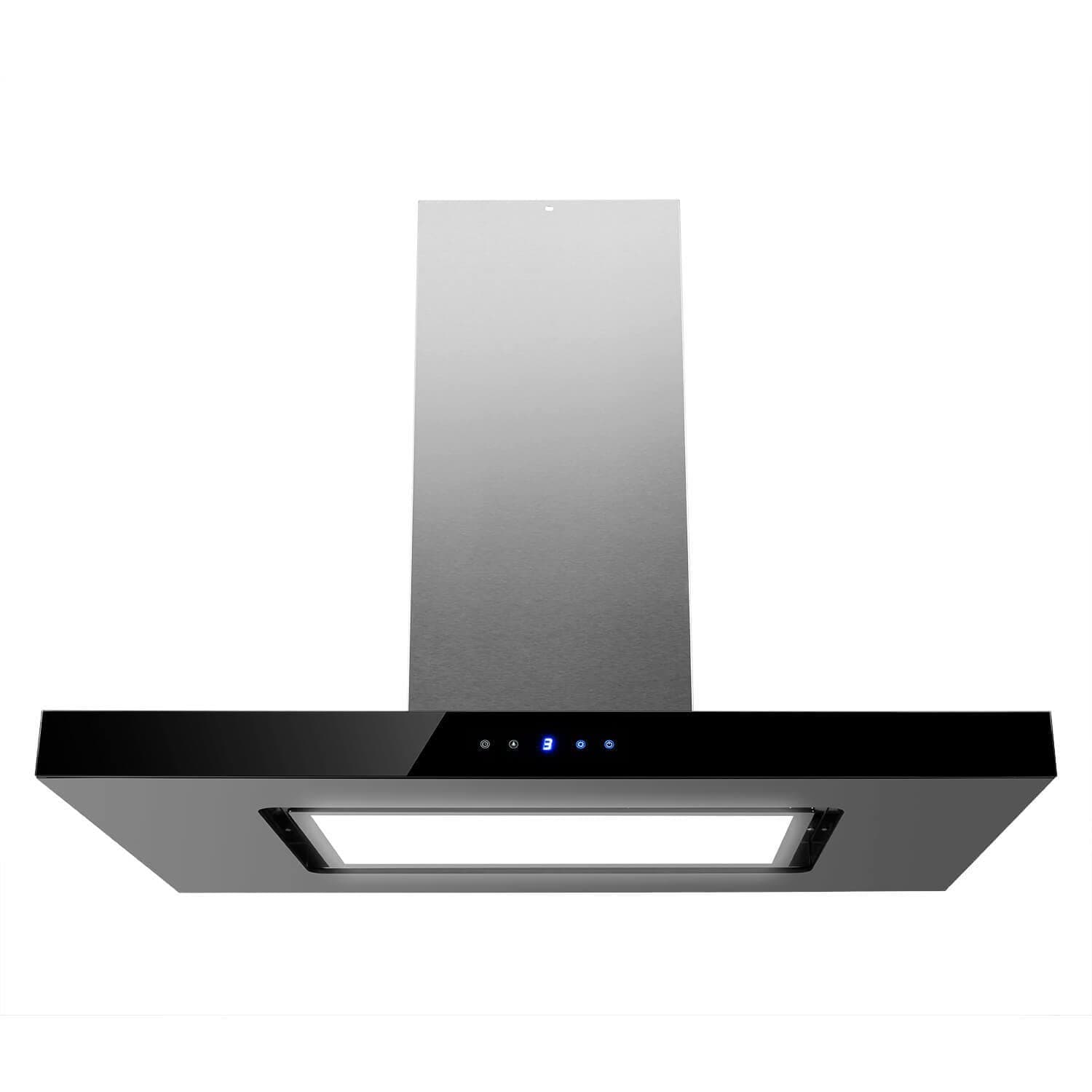 electriQ 90cm Island Cooker Hood LED Panel with Glass - Black
