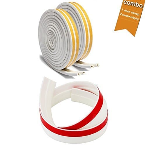 Soundproof Weather Stripping Door Draft Stopper Kit White,33Ft Self Adhesive Windows Weatherstrips & 39" Energy Efficient Door Under Seal Insect Proof Rubber Door Strips to Seal Door Crack