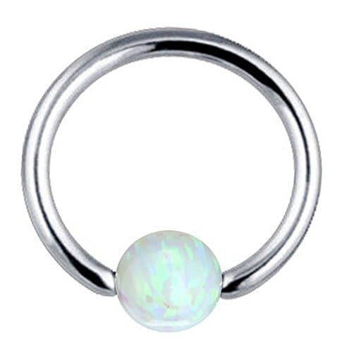 Tupai Nose Ring Hoop Tragus Helix Earring Opal Stone Titanium 16G Piercing Jewelry (White)