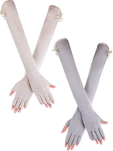 Chuangdi 2 Pairs Women UV Sun Protection Driving Gloves Touchscreen Arm Sun Block Gloves for Outdoor Sports Summer Supplies