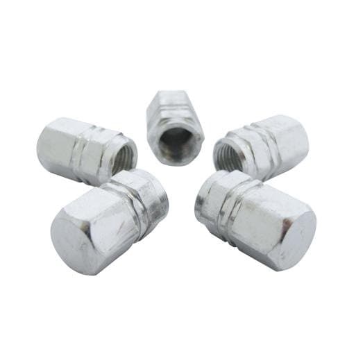 5 x Hexagon Car or Bike Dust/ Valve Caps - Silver Metal