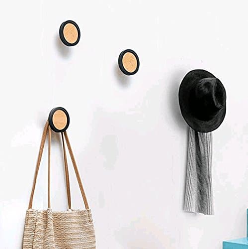 2Pcs 100% Natural Bamboo Wall Hooks, Wall Mounted Single Wall Hook Rack Clothes Bags Hanger