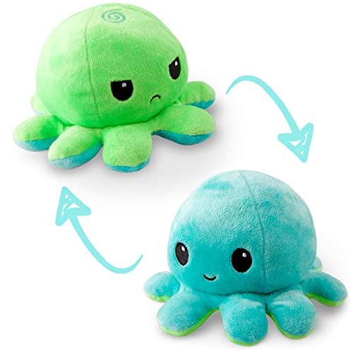 TeeTurtle Reversible Octopus Plushie 4-Inch Green + Aqua Two-Sided Flip Plush Toy with Embroidered Details - Cute Mini Collectible Plush for Kids, Teens, and Adults