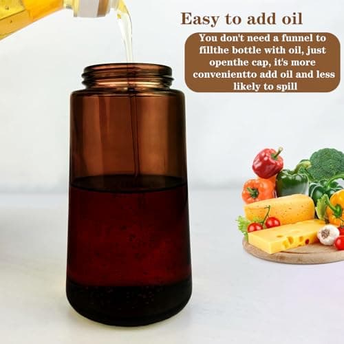 Oil Sprayer for Cooking, 2 in 1 Spray and Pour Olive Oil Dispenser 16oz 470ml Glass Oil Spray Bottle, Mist Olive Oil Dispensing for Kitchen, Air Fryer, Salad, Black (Upgraded Brown Bottles Black Cap)