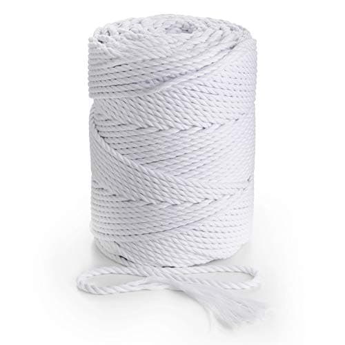 White Macrame Cord 4 mm * 165 yd - 3PLY Colored Cotton Rope, 3 Strand Twisted Dyed Macrame String for Weaving, Macrame Dream Catcher, Wall Hanging, Plant Hanger, Gift Wrapping and Wedding Decorations