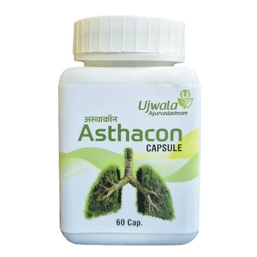 Ujwala Ayurvedashram Asthacon Capsule (60 Cap), For Asthama, Dry Cough, Whopping And Shortness In Breath, Pack of 1