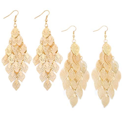 Set of 2 Filigree Leaf Earrings Cluster Fashion Chandelier Drop Dangle Earrings for Women Girls