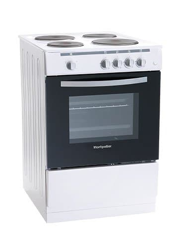 Montpellier MSE60W 60cm Single Cavity Electric Solid Plate Cooker in White