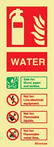British Standard Approved - Water Fire Extinguisher Sign with UV Resistance & 5 Year Warrenty - Portrait by Everlux