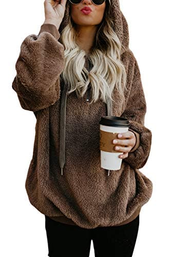 COCOLEGGINGSWomen's Sherpa Pullover Fuzzy Fleece Sweatshirt Oversized Hoodies
