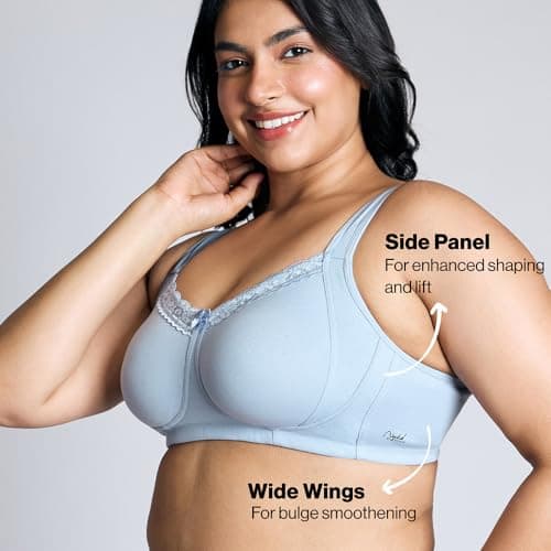 NYKD Super Support Everyday Cotton T-Shirt Push-Up Bra for Women Non Padded, Wirefree, Full Coverage (Everyday Pretty Lace Bra) Bra, NYB190, Sand, 32DD, 1N