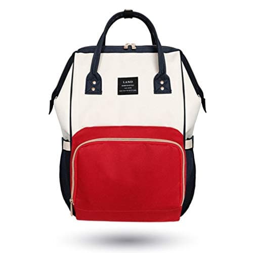 Land Baby Diaper Bag Backpack - Multi-Function Waterproof Maternity Travel Nappy Bags for Baby Care - Large Capacity, Durable and Stylish (Red & White)