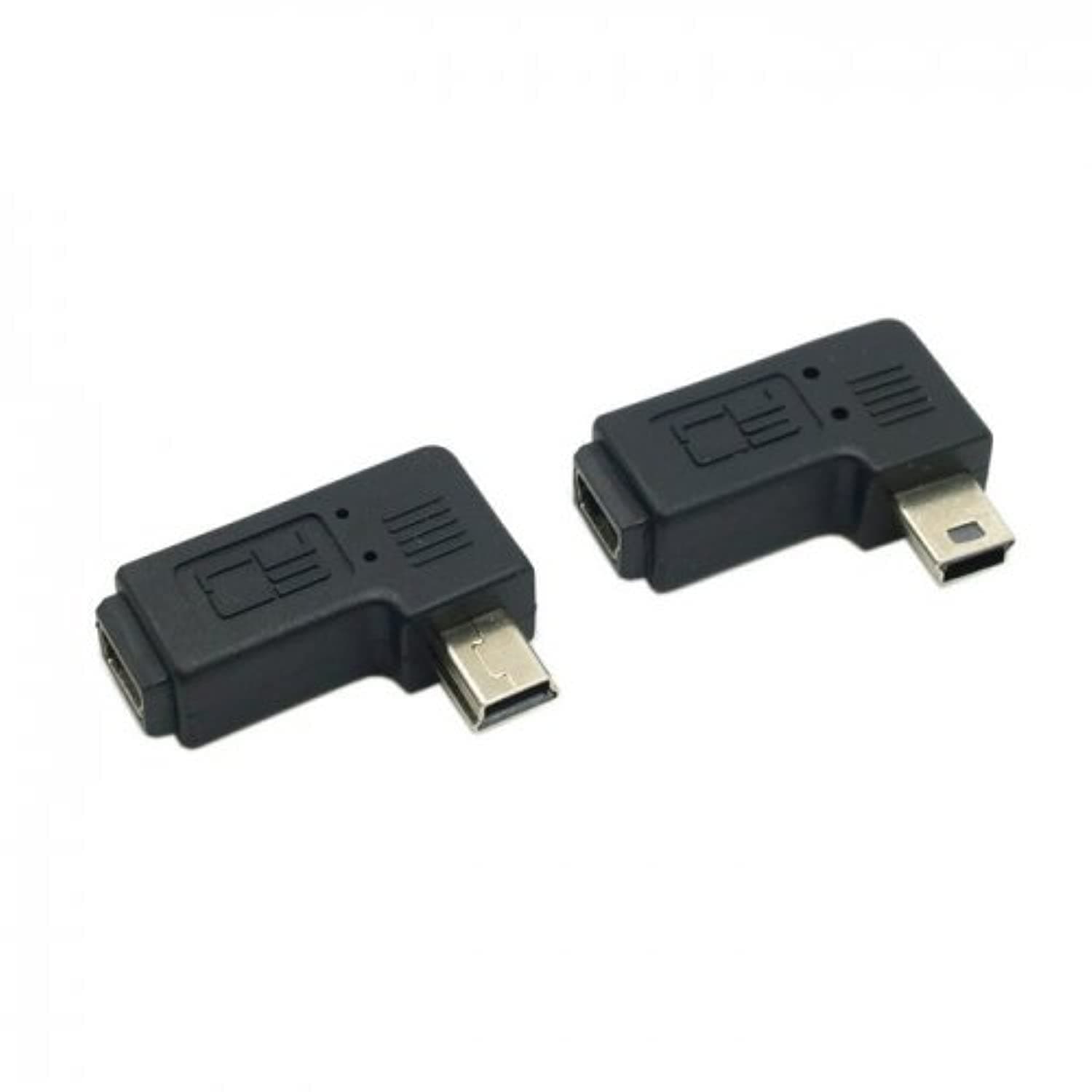 cablecc 2pcs 90 Degree Left & Right Angled Mini USB 5 Pin Male to Female Extension Adapter