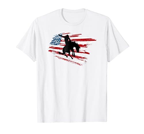 Distressed Rodeo Bronc Riding American Flag T-Shirt
