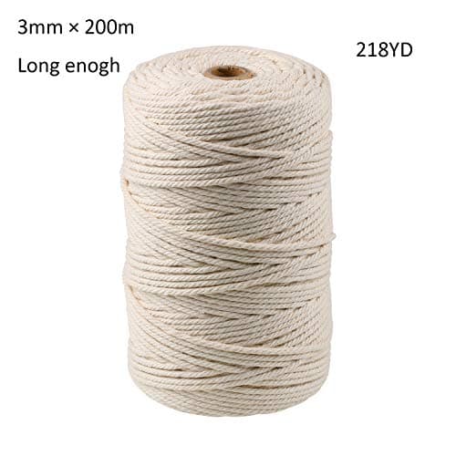3mm x 200m Macrame Cotton Cord, Kisslife Natural Cotton Soft Unstained Rope for Handmade Plant Hanger Wall Hanging Craft Making Cotton String