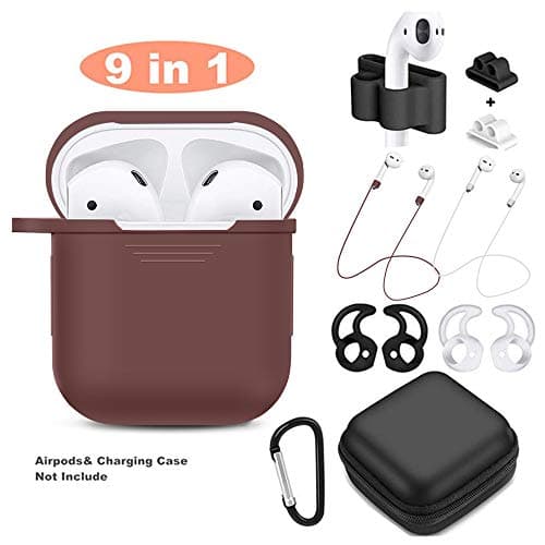 TAOSANHU AirPods Case 9 in 1 Airpods Accessories Kits Protective Silicone Cover and Skin Compatible Apple Airpods 1 Charging Case with Airpods Ear Hook/Tips/Airpods Strap/Clips/Watch Band Holder