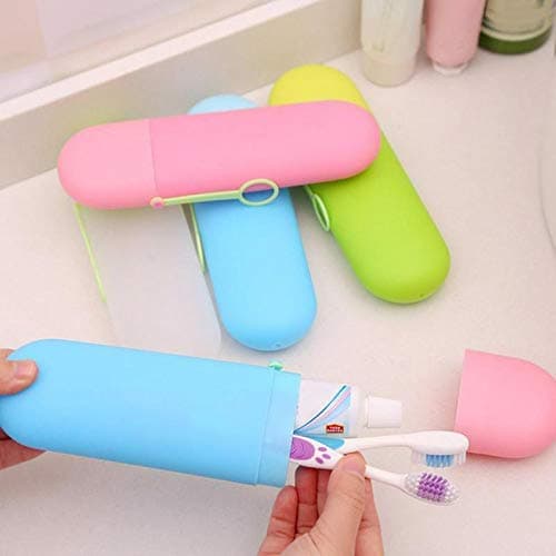 Supreme Mall Plastic Toothbrush Toothpaste Case Holder For Daily And Travel Use With Hanger (2 Pcs) (Multicolor)
