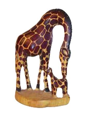 Maisha Fair Trade Hand Carved Decorative Wood Bending Giraffe with Baby