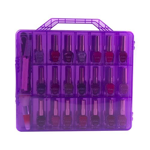 Universal Purple Transparent Nail Polish Organizer Storage Case for 48 Bottles Adjustable Dividers Space Saver