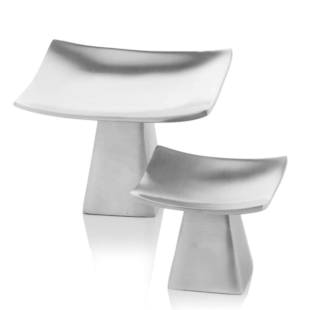 Modern Day Accents C Anden Pedestal Candle, Silver Candlestick Holders, Aluminum, Modern, Home, Living, Dining Room, Kitchen, Table Décor, Accessories, Set of 2, Small 3" H, Large: 6" L x 6" W x 4" H