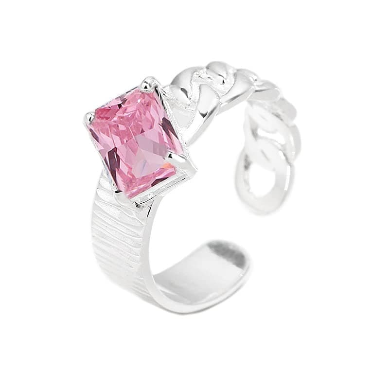 jin yu jia yuan S925 sterling silver open ring versatile square zircon women's silver ring, opening adjustable, Sterling Silver, created zircon gemstone