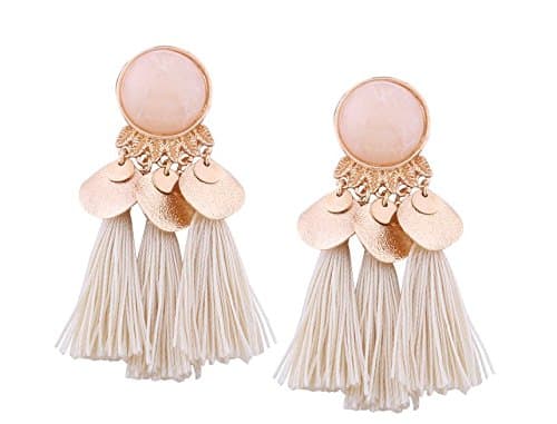 MODA - Beautiful And Stylish Faux Gem Leaf Disc Tassel Earrings for Girls & Women