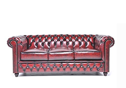Original Chesterfield Sofa - 3 Seater - Full Real Hand Washed Leather - Antique Red