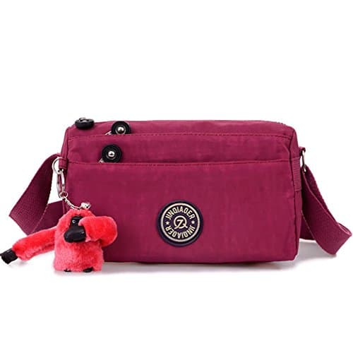 TESOON Womens Teen Girls Extremly Lightweight Multi-Pockets Energetic Color Waterproof Nylon Shoulder Bag Messenger Crossbody Bag Red