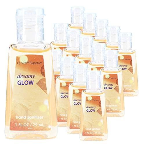 15 Mini Individual Travel Size Hand Sanitizer Bottles | Antibacterial Gel Convenient Flip Cap Bottle | Perfect Size for Baby Shower Favors, Wedding Receptions Gifts, Baptism (Dreamy Glow)