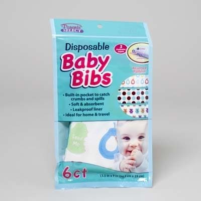 4 Pack- Disposable Baby Bibs - Ideal for Home & Travel, 6 Ct x 4= Total 24ct (Parent Select)