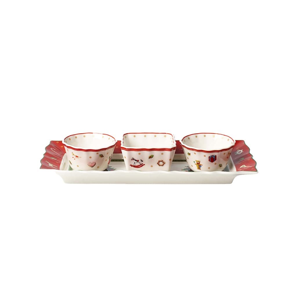 Toy’s Delight Christmas Collection Dip Set, Premium Porcelain, 3 Small Dip Bowls with Presentation Tray, Multicolored