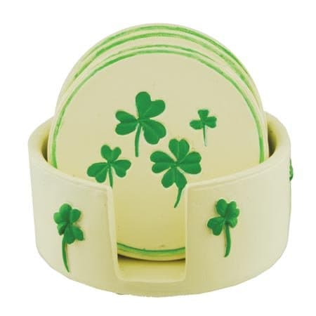 Green Clover Leaf Leaves Flower Coaster Set, St Patrick's Irish