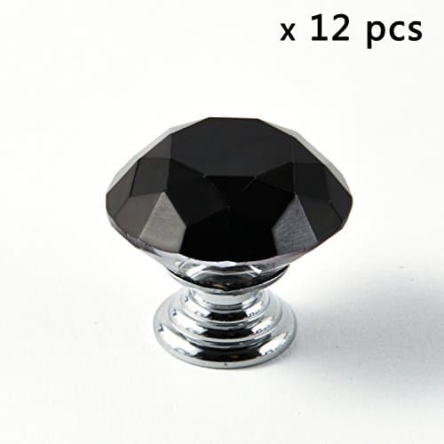 IQUALITE 12pcs Diamond Shape Crystal 30mm Glass Cabinet Drawer Knob Black