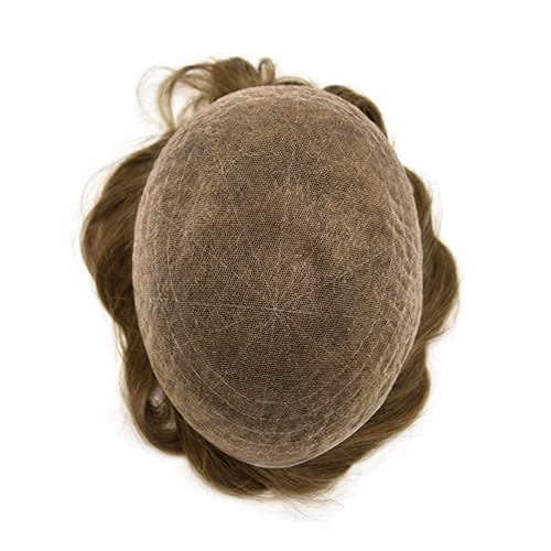 LYRICAL HAIR Full French Lace Toupee for Men Front Bleached Knots Human Hair System Transparent All Lace Hair Replacement Natural Hairline Mens Wigs Hairpieces (8"X10", #6R-100% Light to Med-light Density)