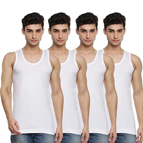 Men Soft Combed Cotton Sleeveless Vest/Banian | White Scoop Neck Daily Comfort Undershirt