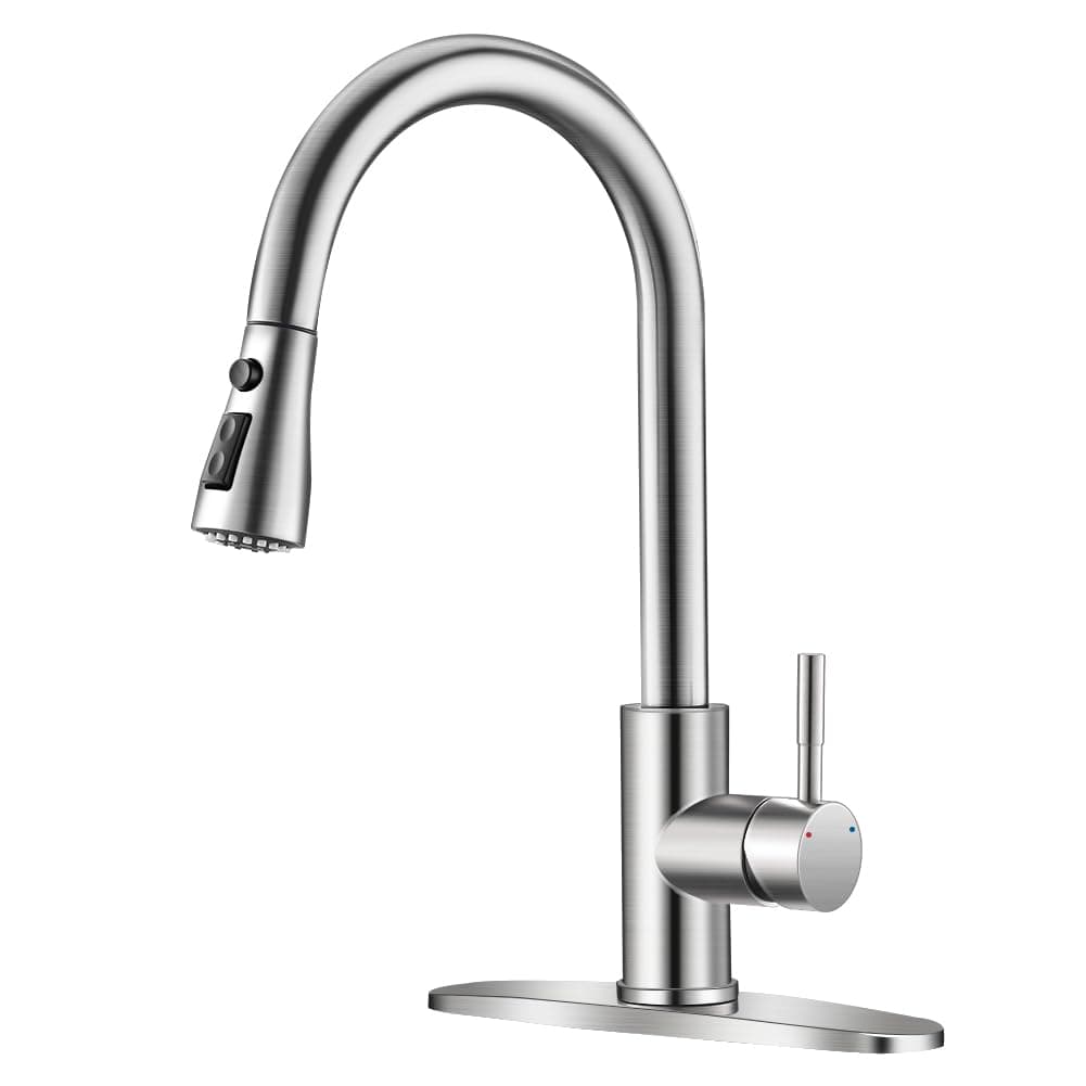 Brushed Nickel Kitchen Faucets with Pull Down Sprayer Kitchen Sink Faucet with Pull Out Sprayer Single Hole Deck Mount Single Handle Stainless Steel 866068SN