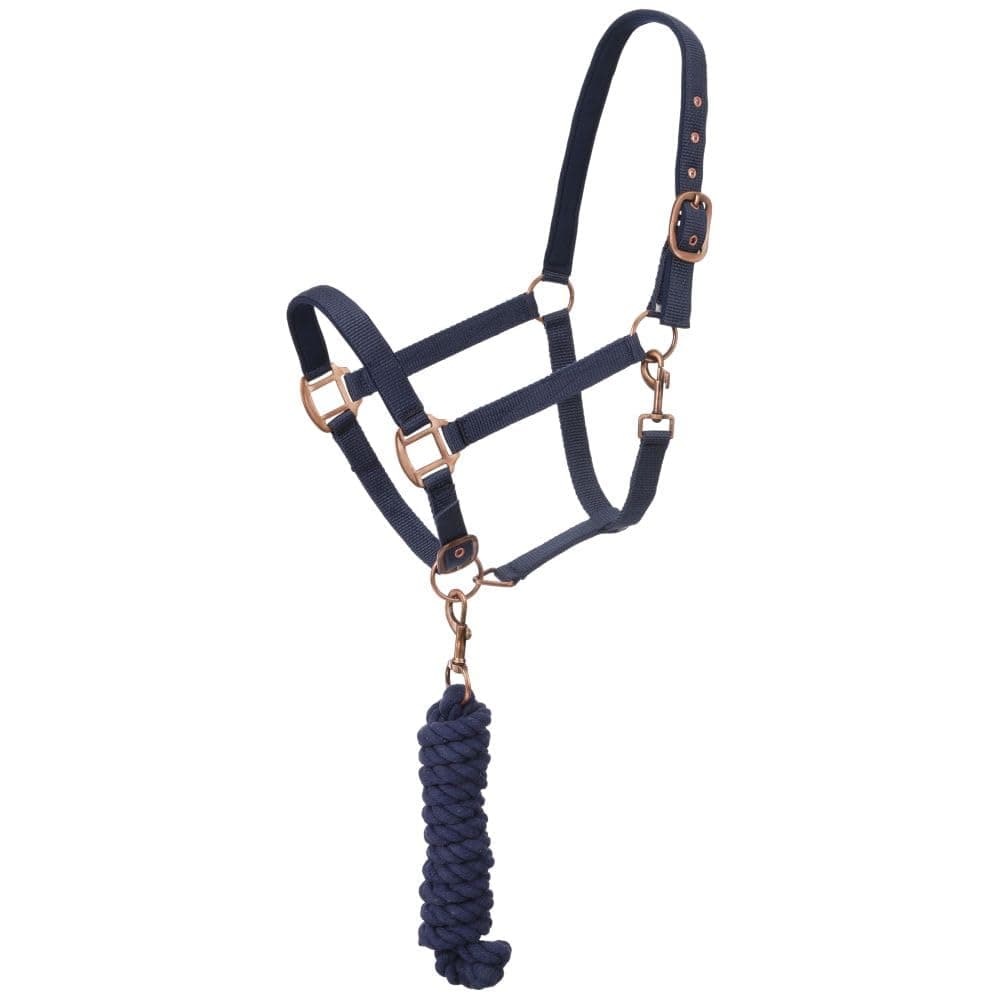 Tough1 Padded Horse Halter with Antique Hardware and Lead Rope
